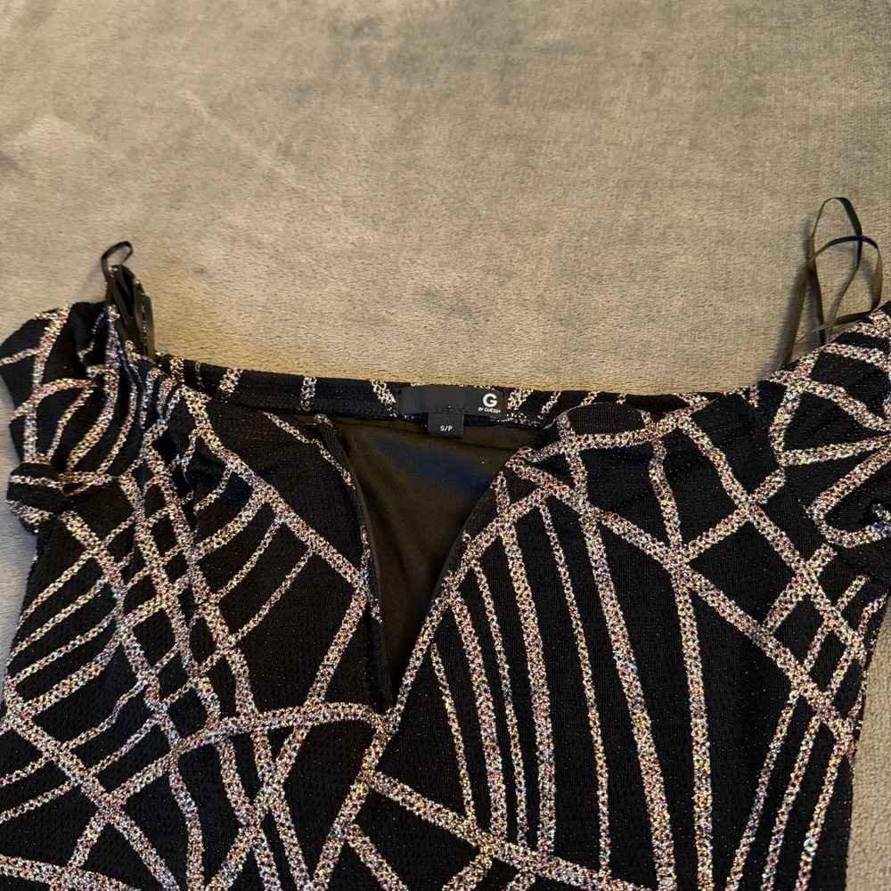 G by Guess Bodycon Dress Womens Small Black Glitter Metallic Off Shoulder